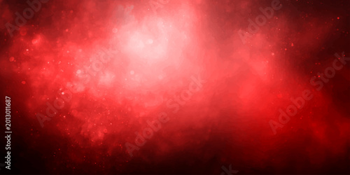 Fotografie An abstract red background with rays features a dark grunge texture and swirling