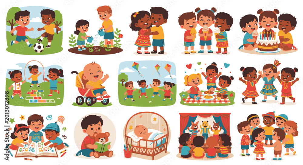 Fototapeta premium International Children’s Day Vector Set With Happy Kids in Playful Activities