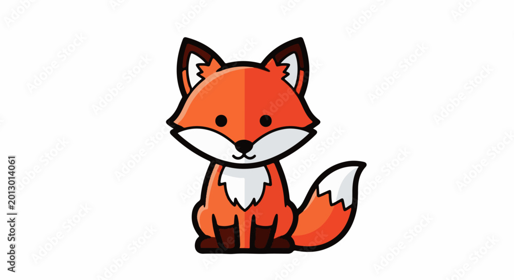 Obraz premium A cute cartoon fox sits with its bushy tail curled