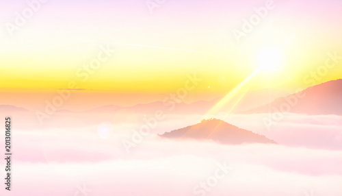 Sunset sky background with transparent clouds and sun vector illustration
7
