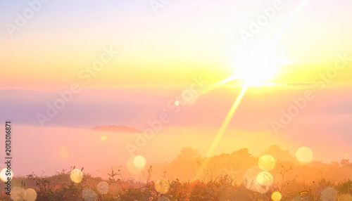 Sunset sky background with transparent clouds and sun vector illustration
5