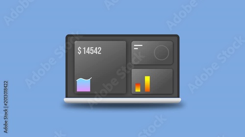 Financial Growth Graph and Infographic Statistics on Laptop Screen. with Transparent Background 4K animation