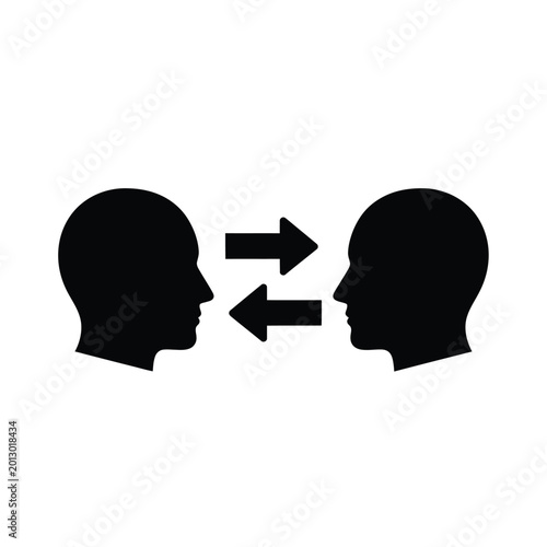 Εκτύπωση καμβά human head silhouettes facing each other with bidirectional arrows isolated on a