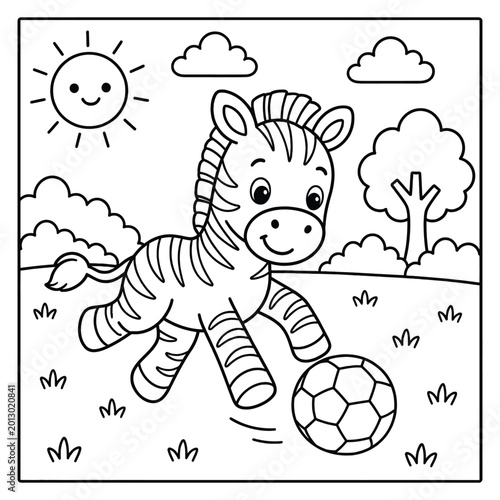 Fotografie Bold and Easy Zebra Animal Coloring Page - Hand Drawn Cozy Moment Cute Kawaii Wi