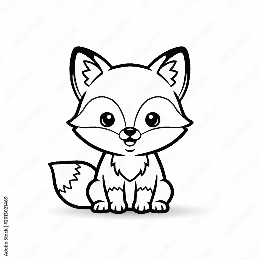 Obraz premium Cute cartoon fox illustration for coloring book pages.