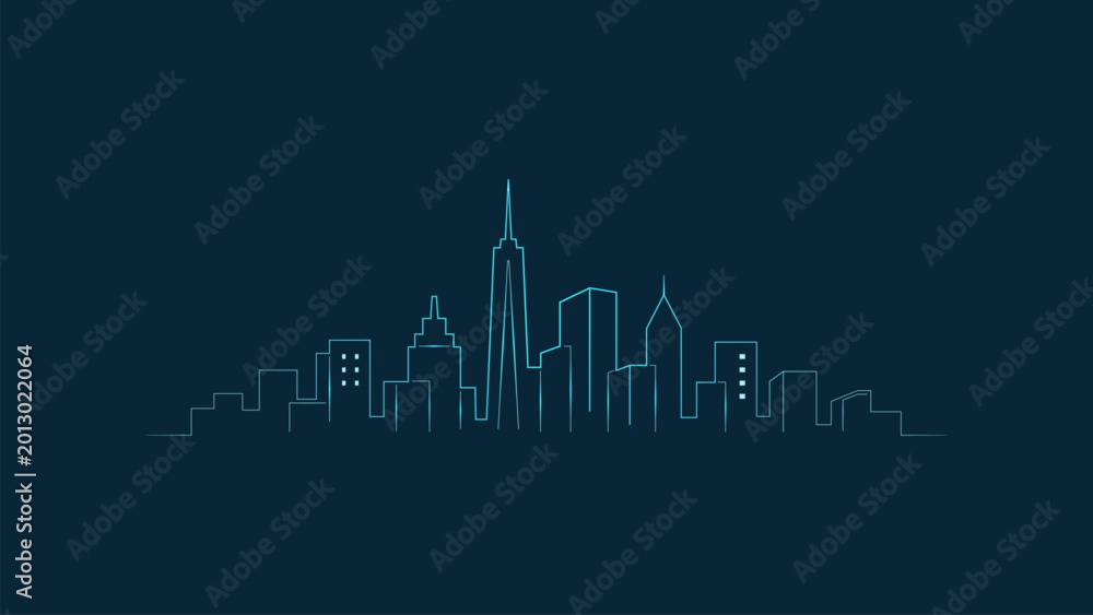 Naklejka premium New York neon skyline vector glowing city line illustration