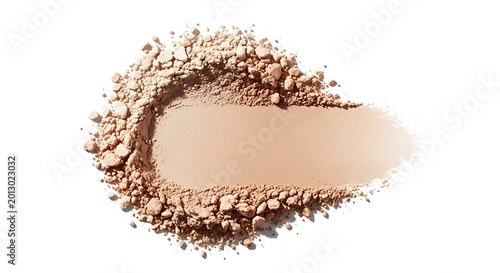 Close up of loose matte powder swatch with soft neutral tones, professional beauty makeup sample on white background
