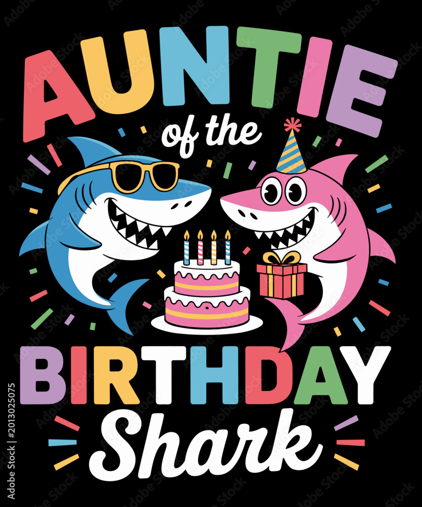 Fototapeta premium Auntie Of The Shark Birthday Family Matching Birthday Nephew