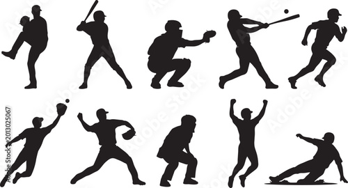 Tableau sur toile Baseball player silhouettes collection, pitcher batter catcher runner fielder ic