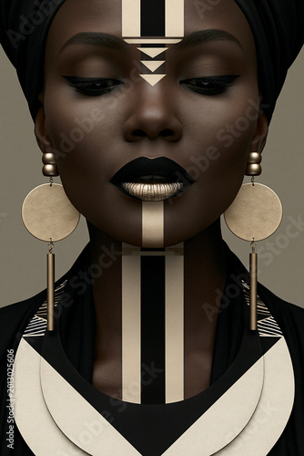 african cyberpunk queen with tribal jewelry, futuristic african beauty in traditional ornaments, tribal african woman portrait in cyberpunk style