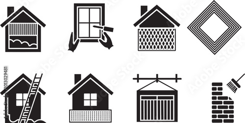 Tableau sur toile Construction and home improvement icons set in outline solid and colored styles