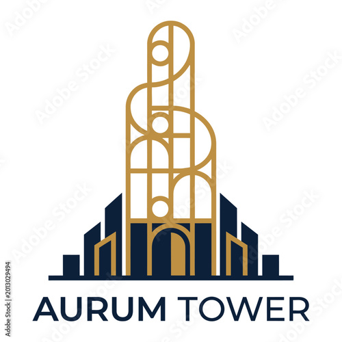 Canvas Print Aurum Tower Luxury Skyline Logo with Gold Circular Elements