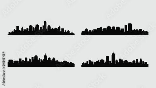 Konstfotografi Silhouettes of city skylines against a pale gray background in vector style