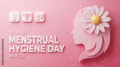 World menstrual hygiene day concept with feminine silhouette and flower