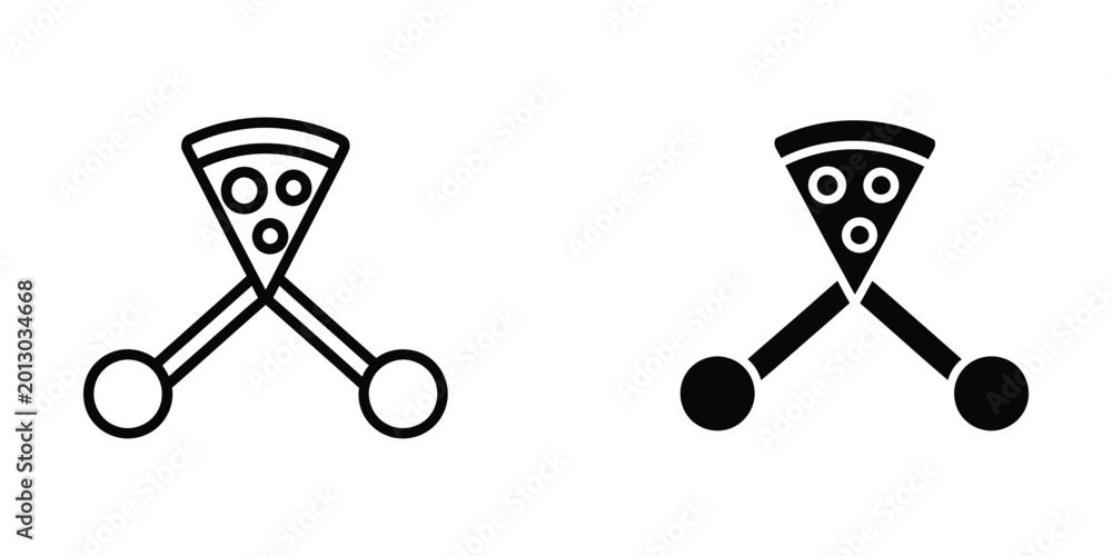 Fototapeta premium Black and white pizza and dumbbell icon set