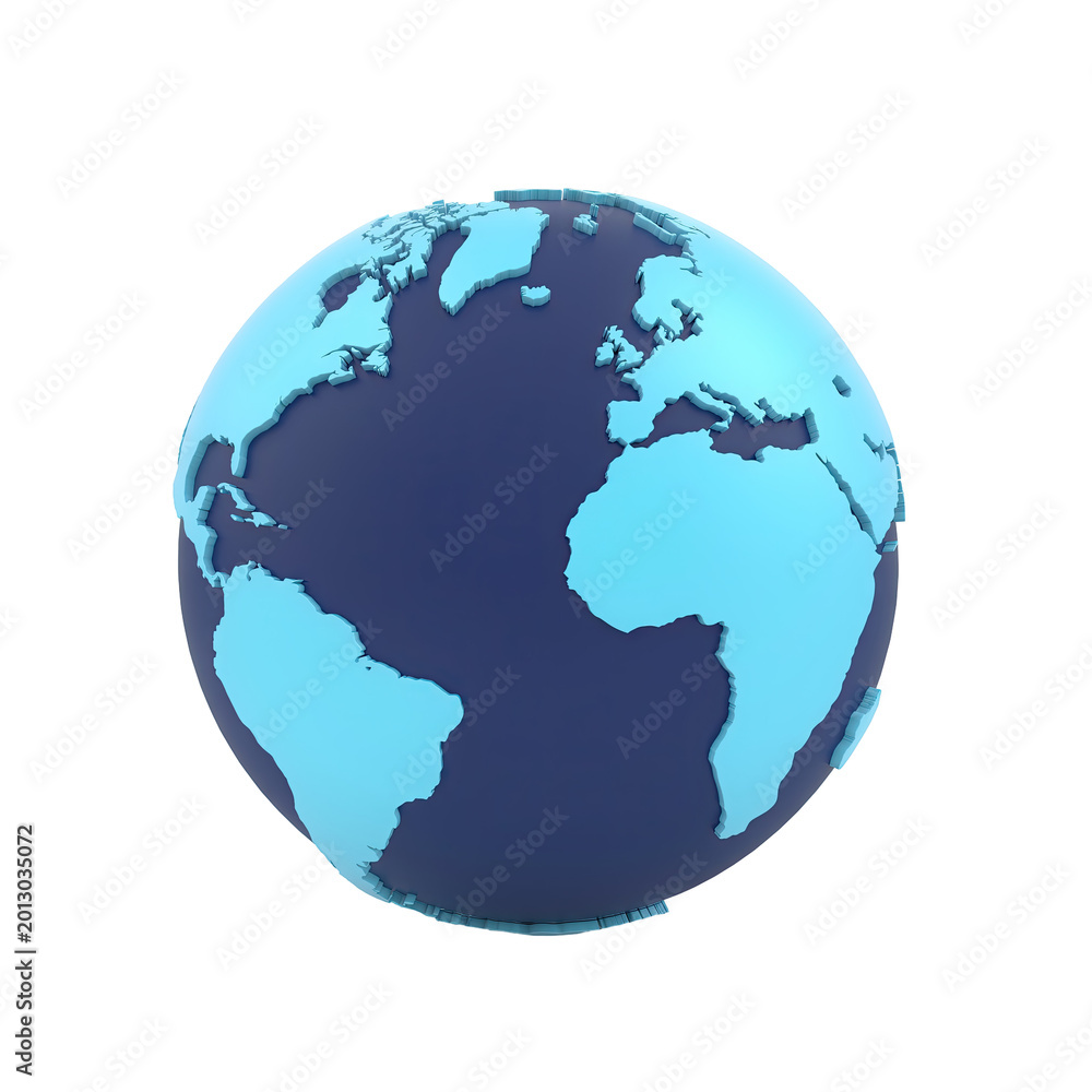 Fototapeta premium Stylized 3D Globe with Blue Continents on Dark Blue Background