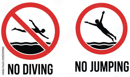 Billede på lærred No diving and no jumping safety warning sign displayed on pool area caution boar