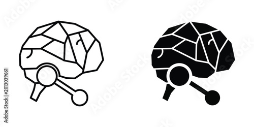 Schilderij op canvas Brain illustration with magnifying glass and network nodes