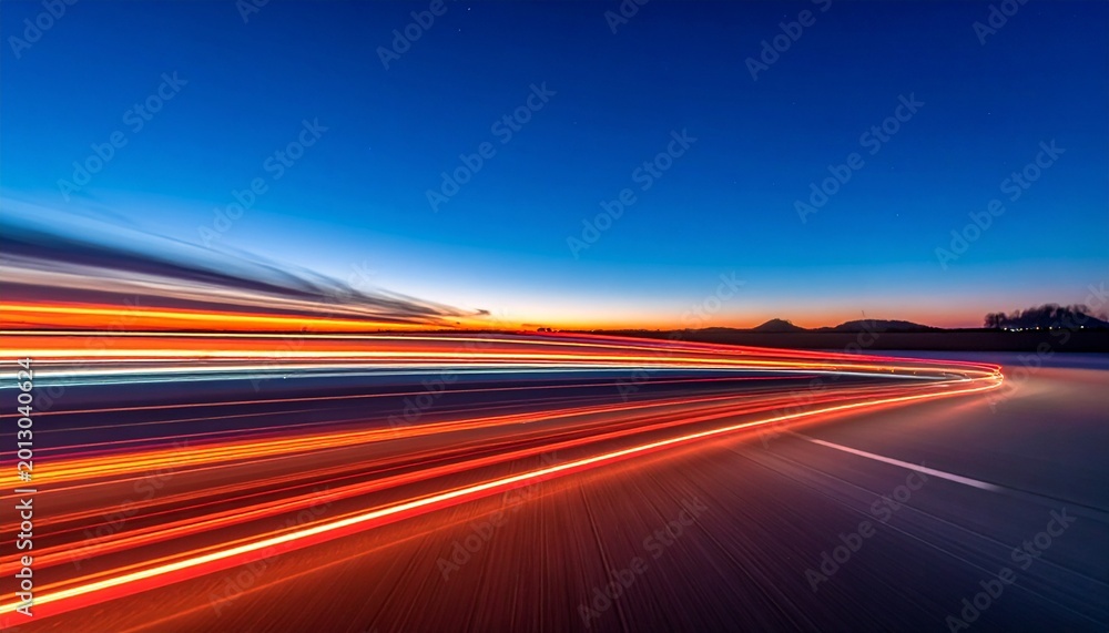 Obraz premium Highway light trails at sunset