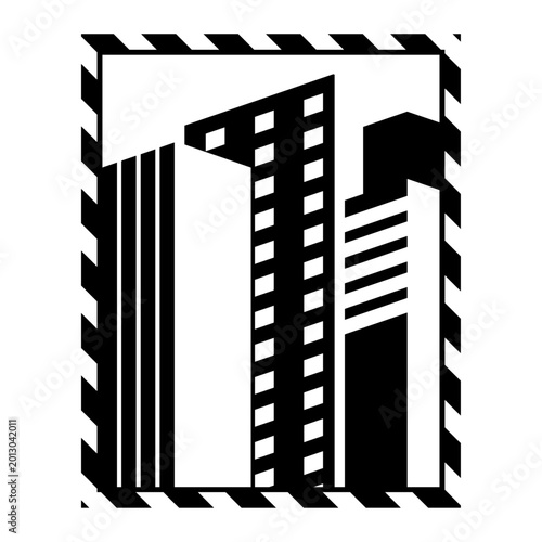 Black and white city building construction vector icon