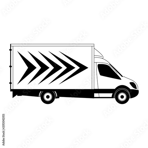 Black and white delivery van truck vector silhouette