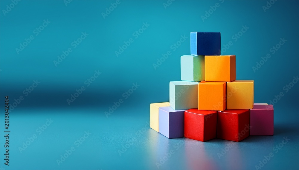 Fototapeta premium stack of perfectly misaligned colored cubes abstract metaphor for individuality disruption or breaking patterns copy space