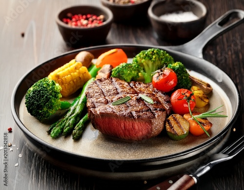 grilled steak with vegetables