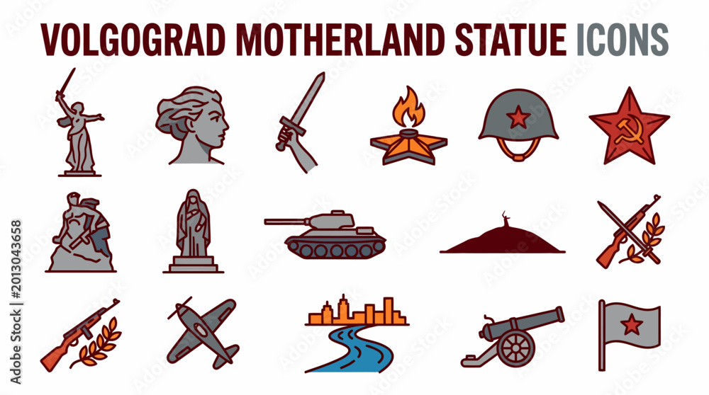 Fototapeta premium Volgograd Motherland Statue Icons Set