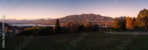 Sunset over the mountains and Varese lake in the north Italy