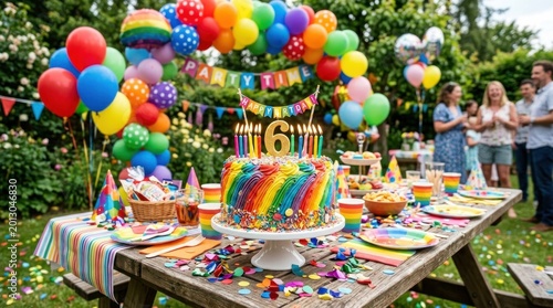 A group of people celebrates a birthday party outdoors.