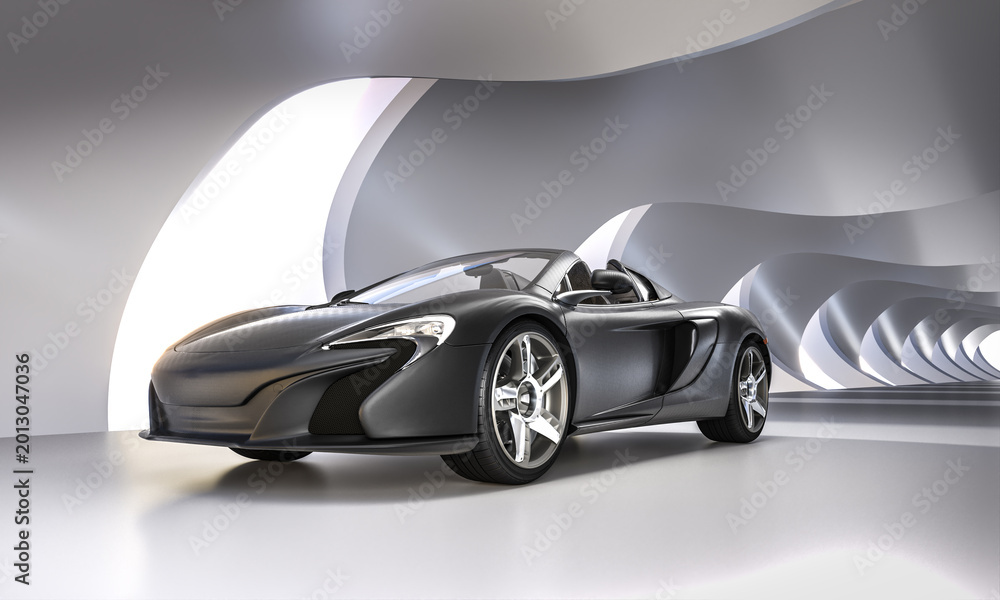 Fototapeta premium Carbon fiber luxury supercar in futuristic tunnel 3d