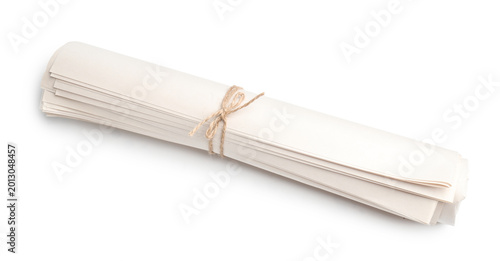 Foto One roll of newspaper isolated on white