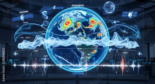 Global Weather Forecasting System: Earth, Satellites, Data Visualization, Hurricane Tracking