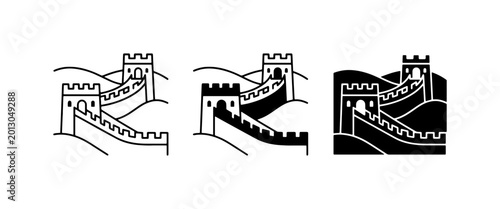 Schilderij op canvas Great Wall of China Icons, Vector Illustrations of Ancient Fortification, Archit