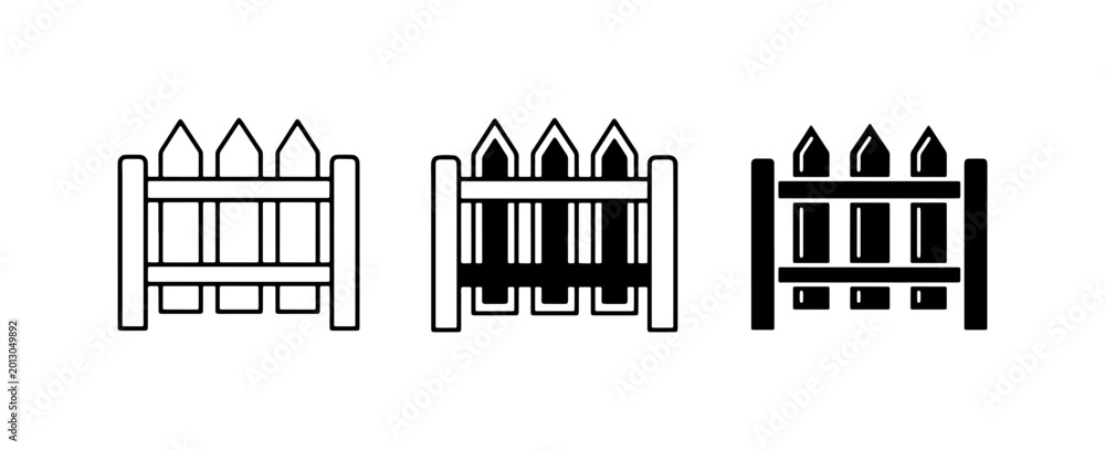 Obraz premium Picket Fence Icons, Garden Boundary Symbols, Outdoor Property Line Graphics