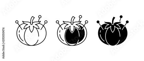 Photos Tomato Pincushion Icons, Sewing Tool Vector Graphics, Crafting Supplies Set, DIY