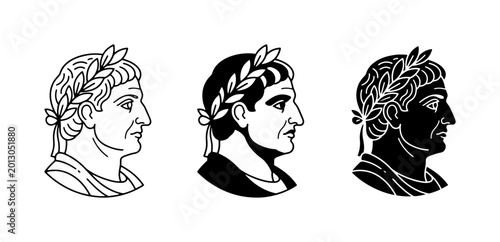 Photos Roman Emperor Profile Icons, Laurel Wreath Busts, Ancient History Vector Set, Cl