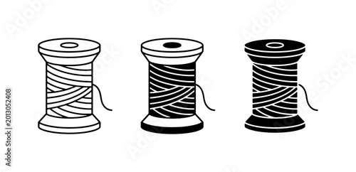 Fotografía Three Spools of Thread Icons, Sewing Supplies, Crafting Tools, Textile Elements,