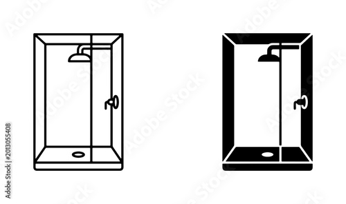 Modern Shower Cabin Icons, Bathroom Fixture Line Art and Silhouette, Clean Interior Design Elements