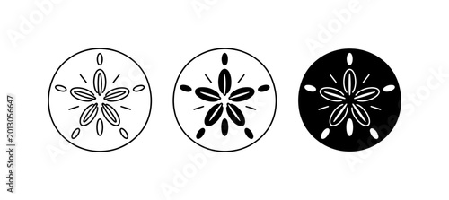 Sand Dollar Icons, Marine Life Vector Graphics, Ocean Beach Seashell Symbols, Set of 3
