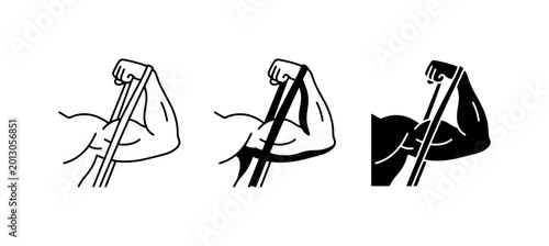 Bicep Curl Exercise Icons: Resistance Band Workout, Strength Training, Fitness Illustration, Bodybuilding, Arm Muscle Toning, Gym Activity, Health & Wellness