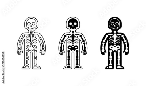 Human Skeleton Icons, Anatomical Body Structure Vector Set, Medical Science Illustration, Black and White Bone Anatomy Graphics