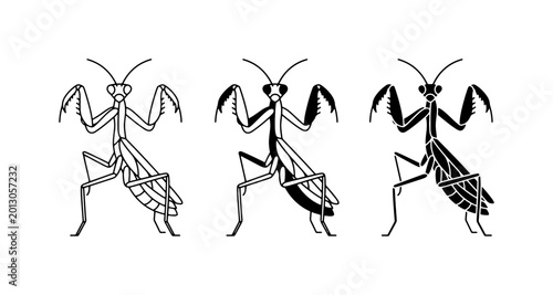 Quadro su tela Praying Mantis Vector Icons, Insect Silhouette Graphics, Predatory Bug Illustrat