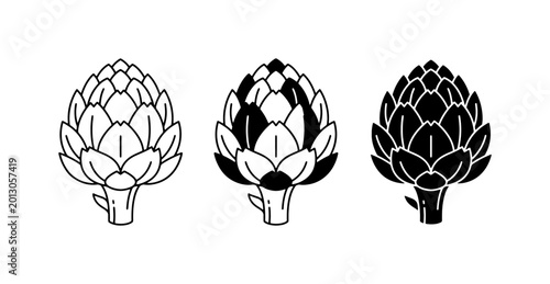 Foto Artichoke Vector Icons Set, Fresh Vegetable Illustrations, Healthy Food Graphics