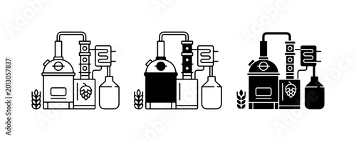 Tableau sur toile Distillery Equipment Icons, Alcohol Production Setup, Craft Beverage Manufacturi