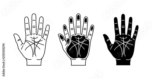 Photos Palmistry Hands Vector Icons, Fortune Telling Symbols, Chiromancy Line Art, Psyc