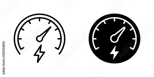 Foto Speedometer Icon Set, Performance Meter Vector Graphics, Energy Gauge Symbols, M