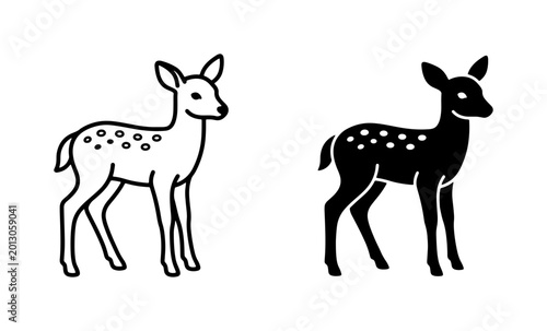 Cute Fawn Vector Icons, Baby Deer Silhouette, Woodland Animal Graphics, Simple Wildlife Illustrations, Black and White Forest Creature Designs