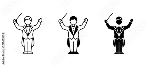 Tableau sur toile Orchestra Conductor Icons, Music Maestro Symbols, Classical Performance Art, Bat