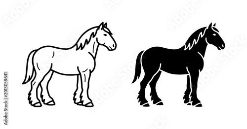Фотография Draft Horse Silhouette Vector Set, Powerful Equine Illustration, Farm Animal Ico